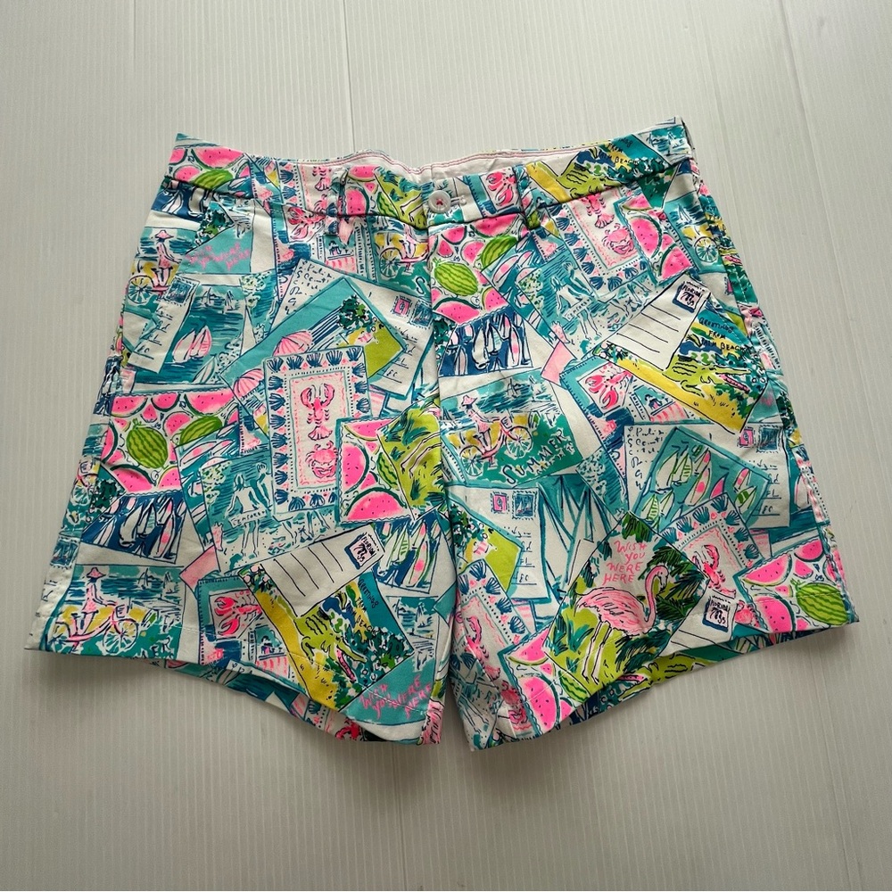 Lilly Pulitzer NWOT Beaumont Pop Up Wish You Were Here Stretch Shorts Size 32
